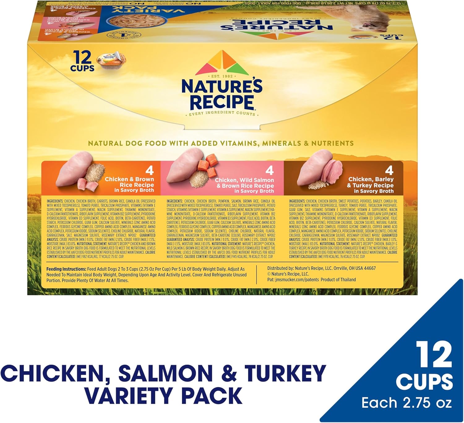 Nature’s Recipe Chicken, Salmon and Turkey Recipes Variety Pack Wet Dog Food, 12-2.75 oz. Cups, 2 Count