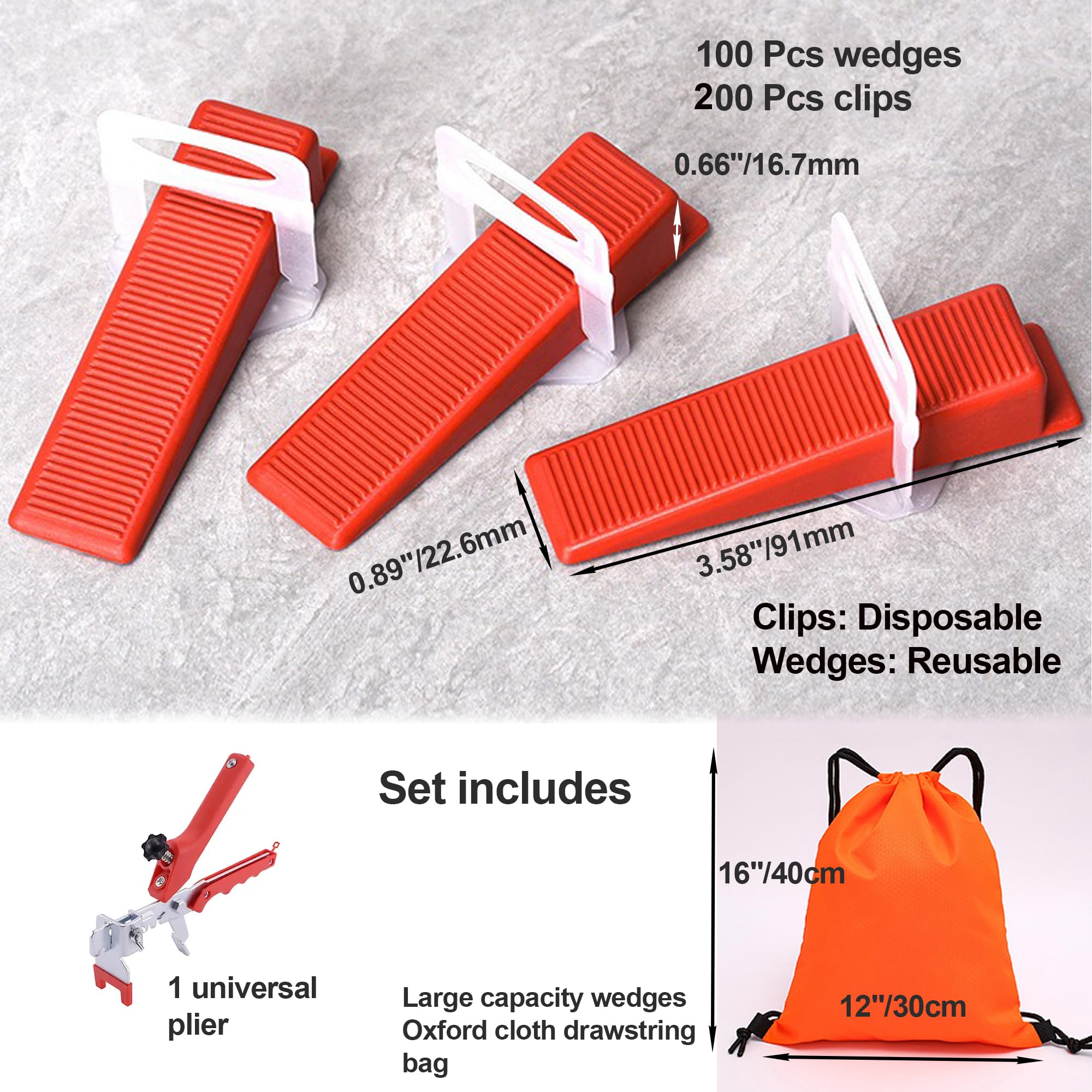 Kit nivellement carrelage 302 pièces,Kit nivellement carrelage,Système de nivellement carrelage robuste,Croisillon autonivelant,200entretoises2.0mm,100cales réutilisables,Pince à niveler (B)