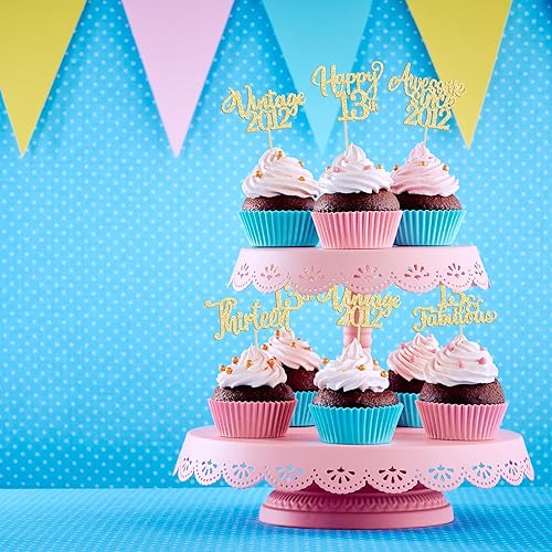 Miniatura 4 de 30 piezas vintage 2010 adornos para cupcakes con purpurina para trece feliz 13 cumpleaños 13 fabulosas púas para cupcakes saludos a 13 años para