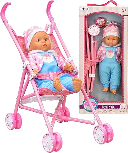 My First Baby - Cochecito de muñeca de cuerpo suave de 16 pulgadas incluye divertido juego combinado para bebés bebés niños pequeños niñas y niños