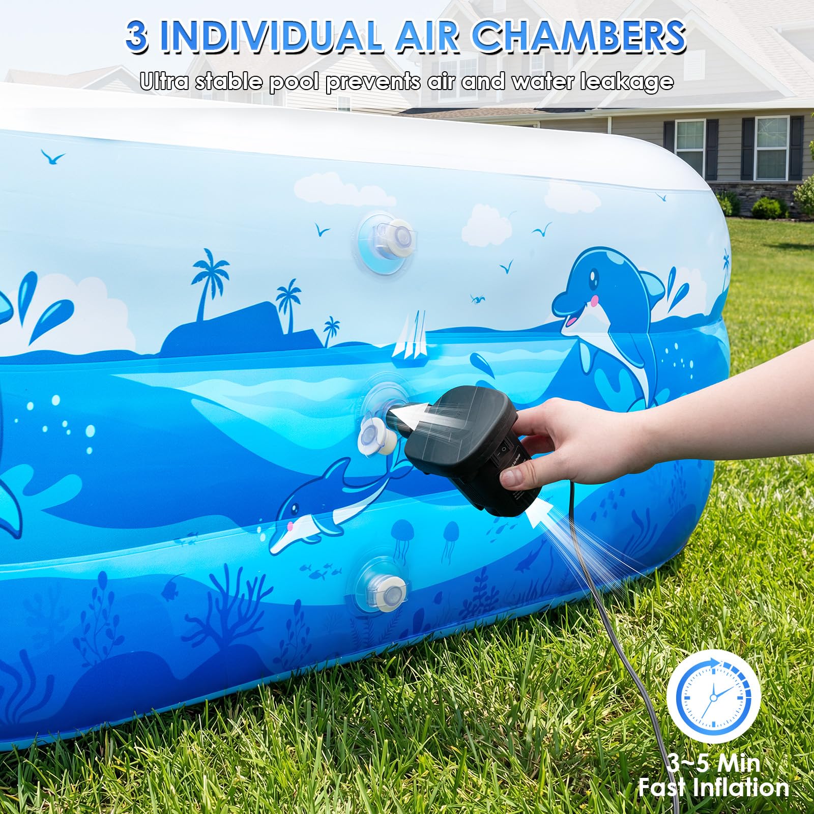 Piscine gonflable extra large pour adultes, 165 x 76 x 22 pouces, piscine gonflable pleine grandeur avec PVC de 0,6 mm et joli imprimé animal, grande piscine familiale pour jardin, fête