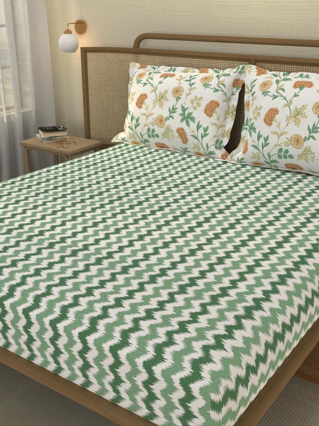 Portico New York Signature - Home & Harmony 144 TC Cotton Yellow Queen Bed Fitted Sheet with 2 Pillow Covers-picture-12
