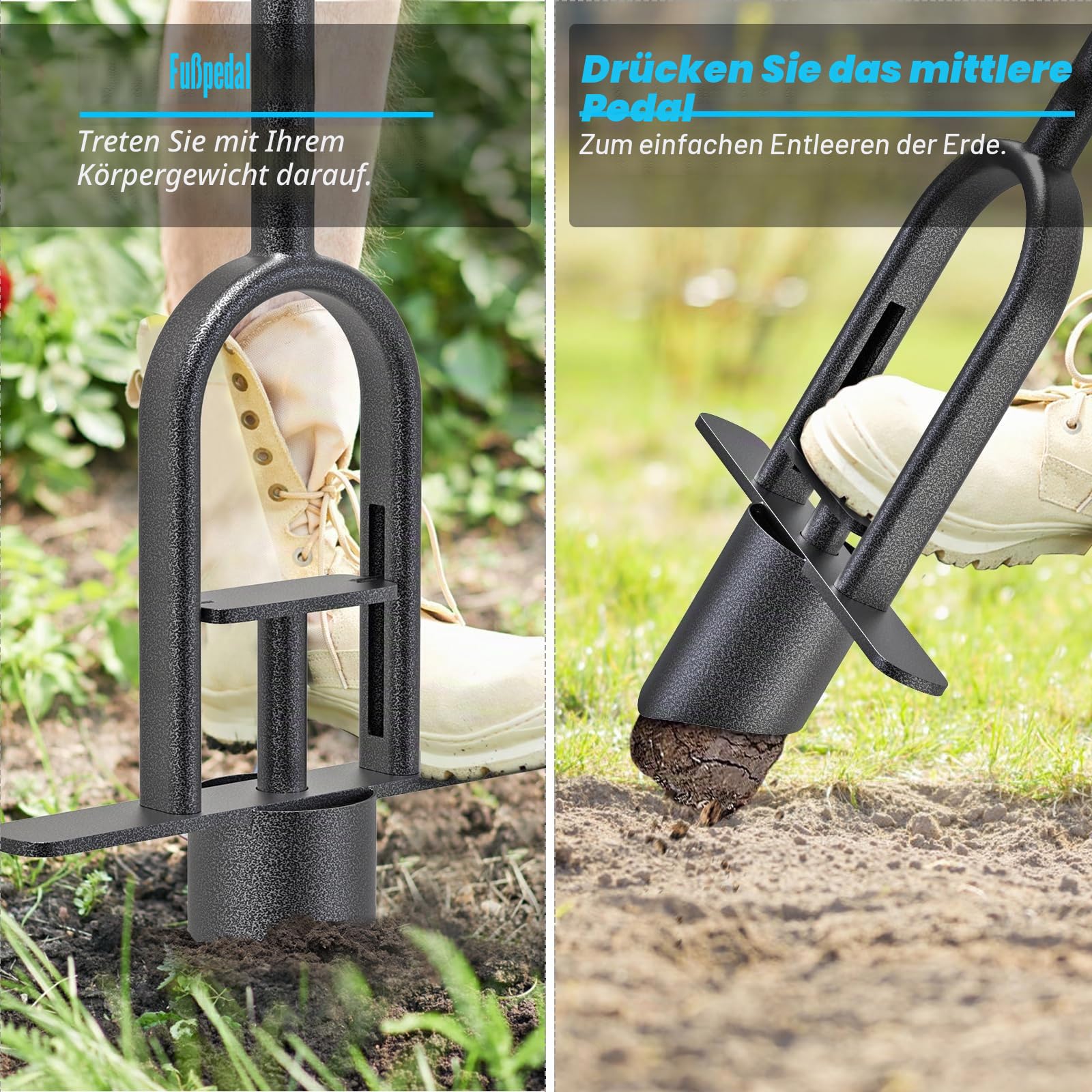 BeneLabel Zwiebelpflanzer, 87cm Blumenzwiebel Pflanzwerkzeug Langstiel Federform Tulpen Narzissen Rasenlocher Ausstecher 11.5cm Tiefe Einpflanzhilfe mit Auslöseautomatik für Verdichtete Erde