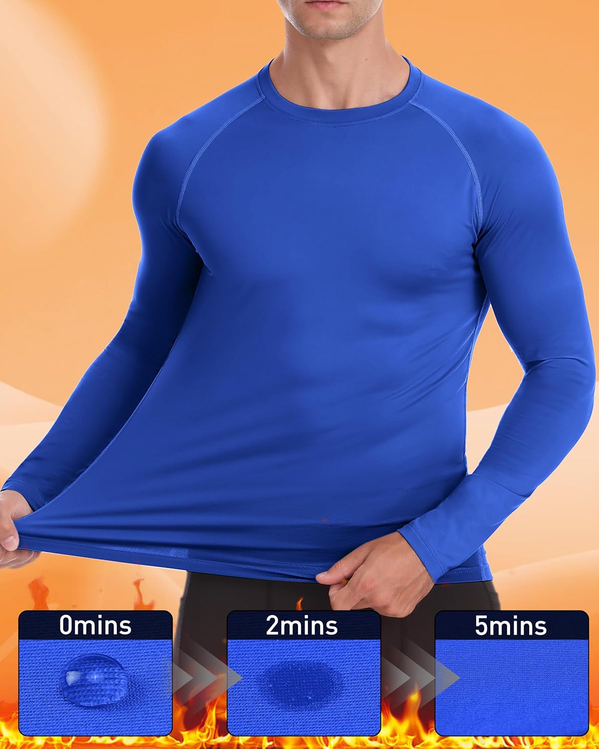 Men's Thermal Compression Shirt, Long Sleeve Fleece Lined Workout Shirts Winter Cold Weather Athletic Base Layer Top - Image 5