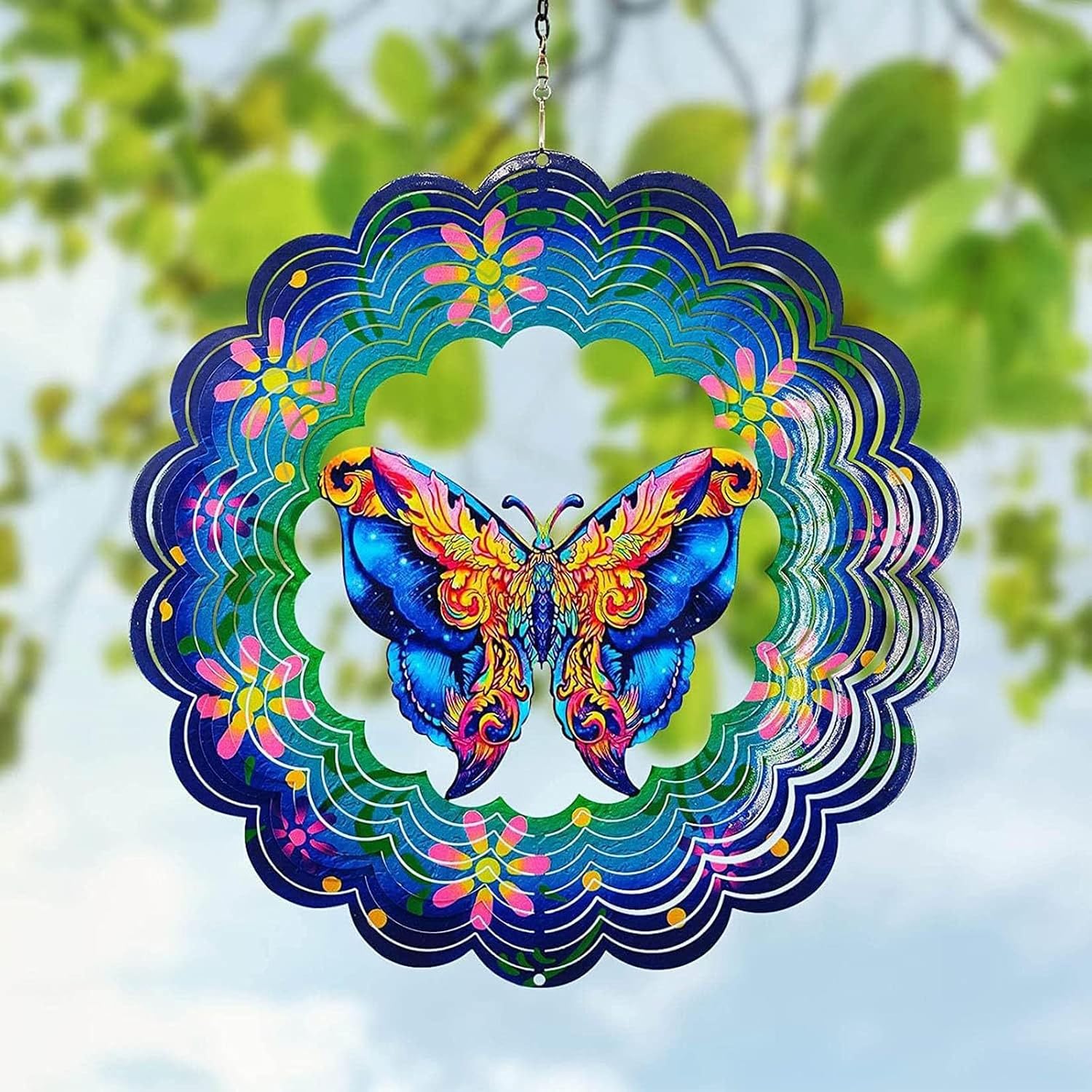 12 inch Wind Spinner, Animal Metal Wind Spinners, Hanging Wind Spinner, Ornament Gifts, Garden Wind Sculpture for Ornament Gifts, Outdoor Indoor Decorations(Butterfly 2)