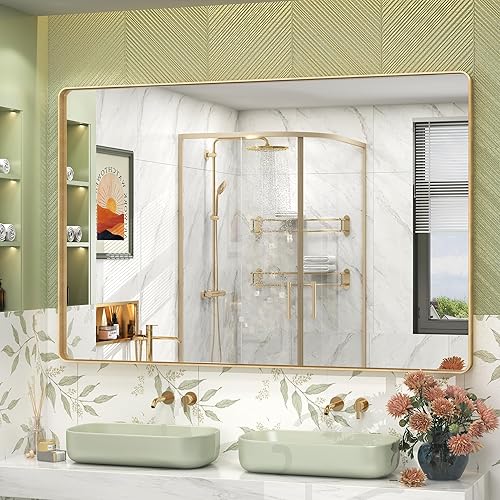 Miniatura 89 de Espejo de baño con marco negro de 20 x 30 pulgadas para pared, espejo de pared con marco de metal mate, espejo rectangular de esquina redondeada