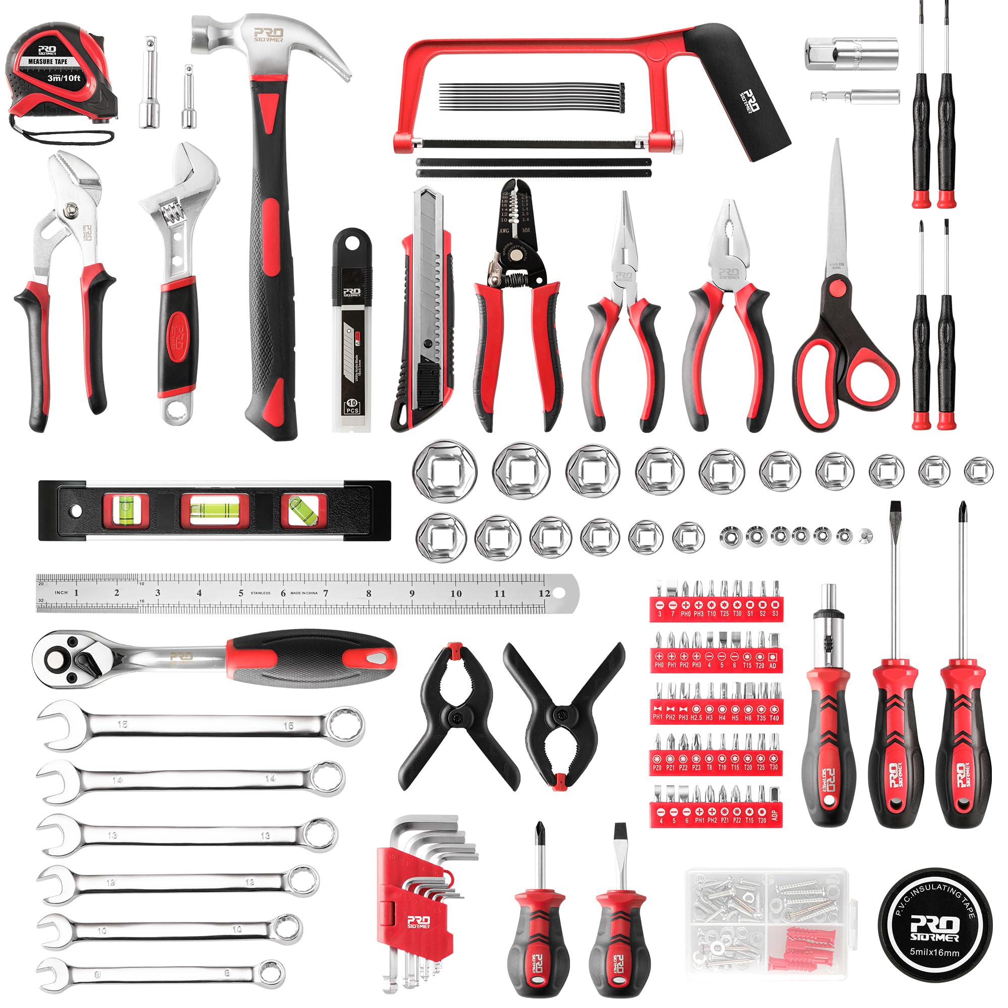 Prostormer Kit de herramientas de 259 piezas, juego de herramientas manuales para el hogar con caja de herramientas de almacenamiento de plástico, caja de herramientas de reparación completa portátil