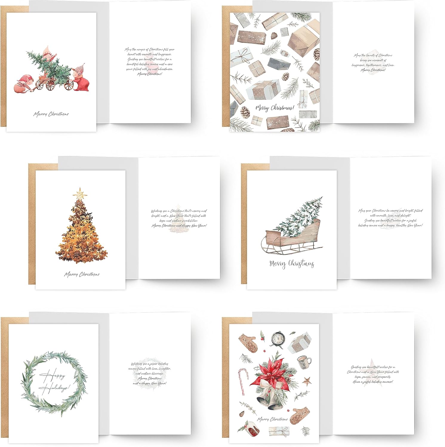 easykart labels 24 Christmas Cards Assortment with Envelopes & Sealing Stickers, Christmas Boho Theme 6 Designs, 5.75" x 4.25" For Friends, Family and loved Ones - Image 6