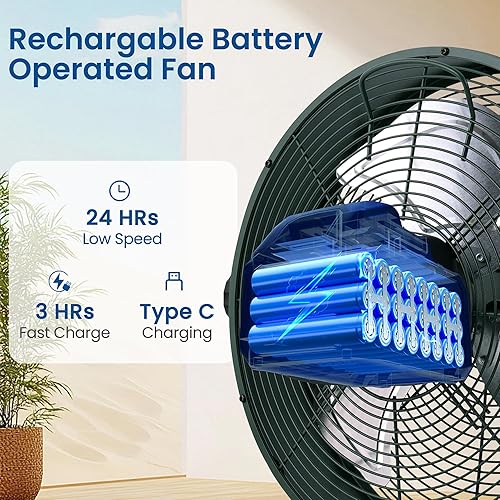 Miniatura 6 de Ventilador recargable de 15 pulgadas para campamento, ventilador de piso inalámbrico de 12 velocidades, ventilador portátil recargable para viajes