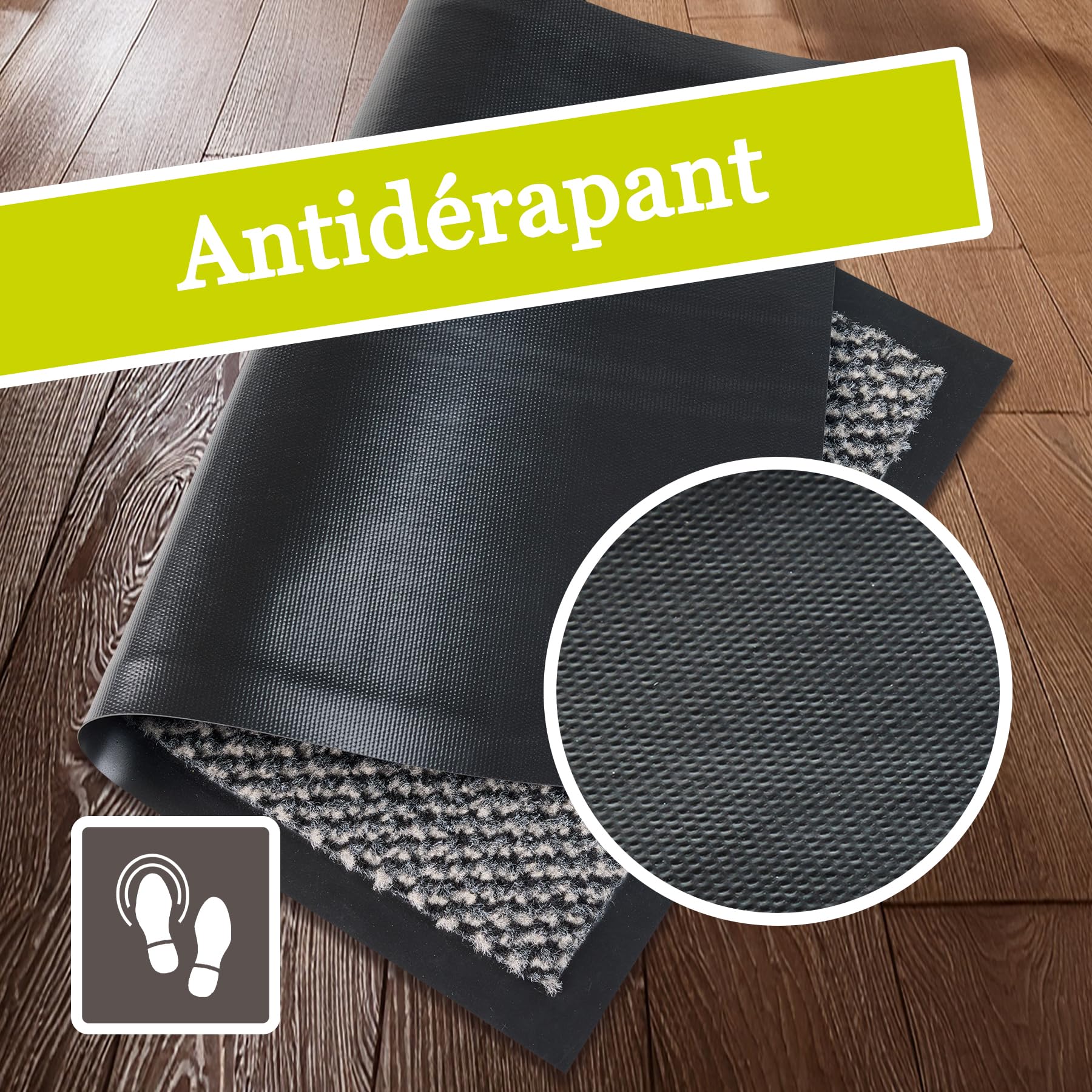 Tappeto ingresso zerbino antipolvere antiscivolo, tappeto porta interna esterno, 80 x 120 cm, antracite