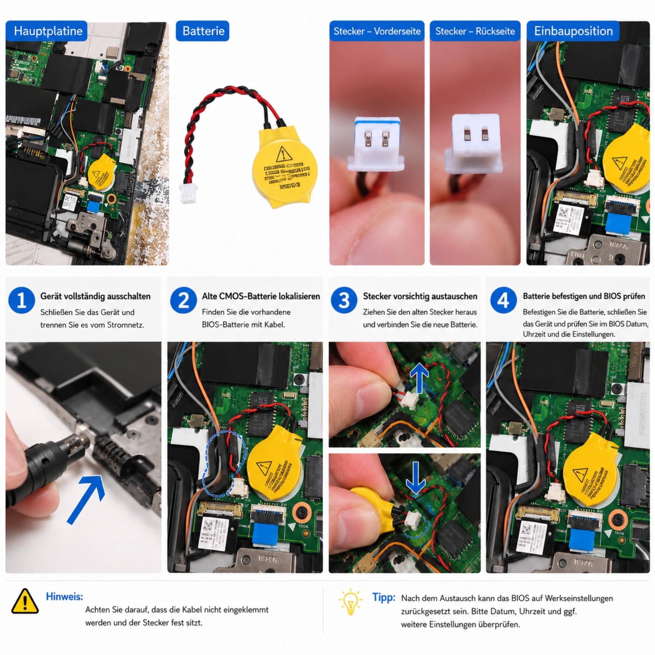 G07S Bolwins CMOS CR2032 BIOS bateria 3 V 2 piny z kablem PC | Zamiennik baterii CMOS i BIOS w komputerach PC i laptopach, CR2032 z 2-biegunową wtyczką i kablem przyłączeniowym, 3 V