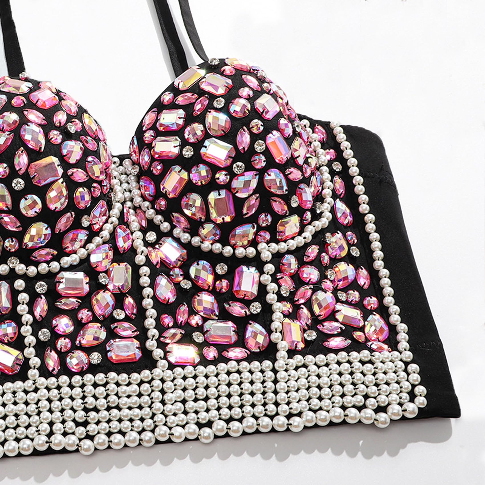 Punk Goth Push Up Bra Clubwear Party Strass Diamanti madreperlacei Bustier Crop Top Bustino Corset Reggiseno