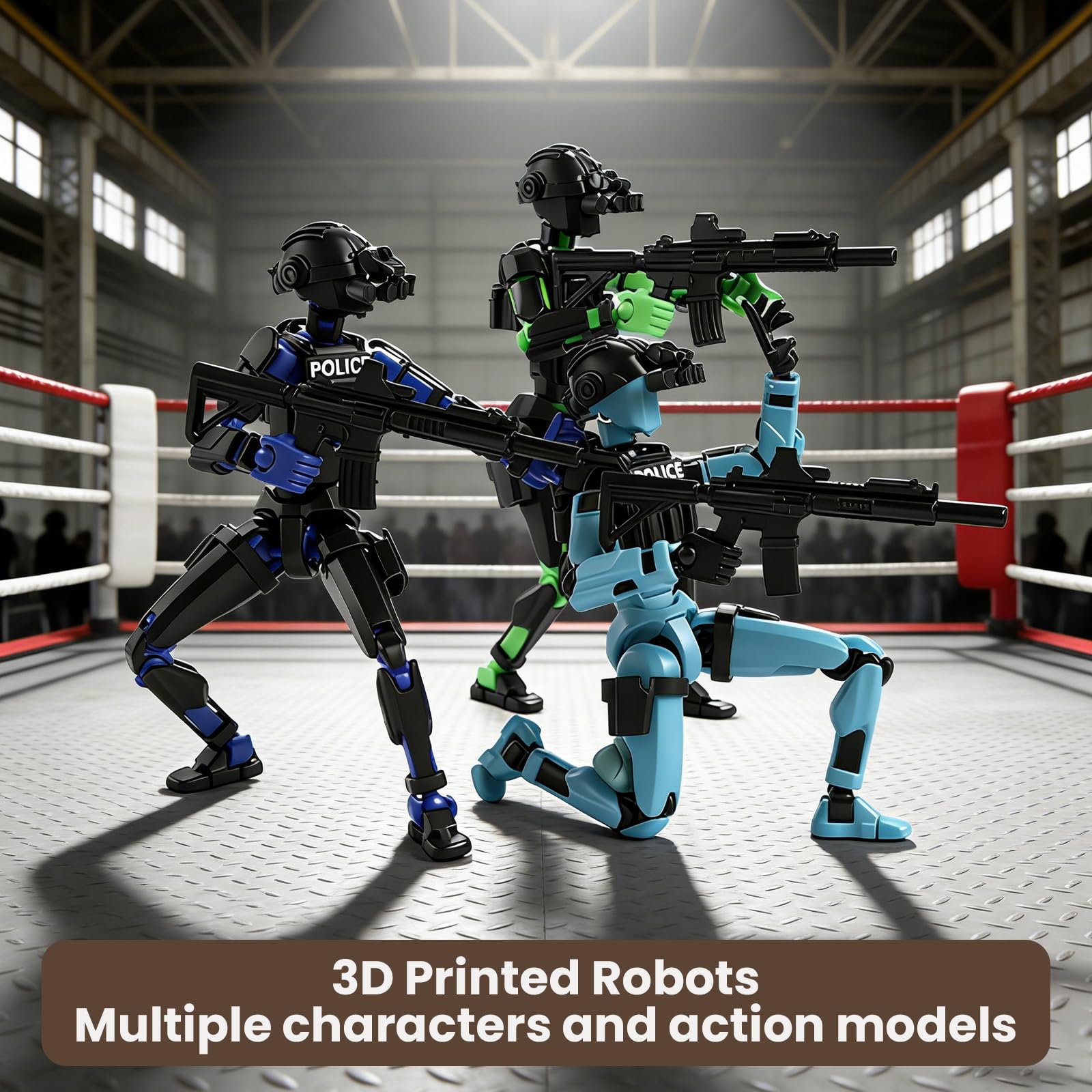Juego de 5 figuras de acción de 13 escudos de policía impresos en 3D, T13 Titanes T13, 13 figuras de acción de robot móvil que luchan contra T13 con armas, kit completo de construcción coleccionable