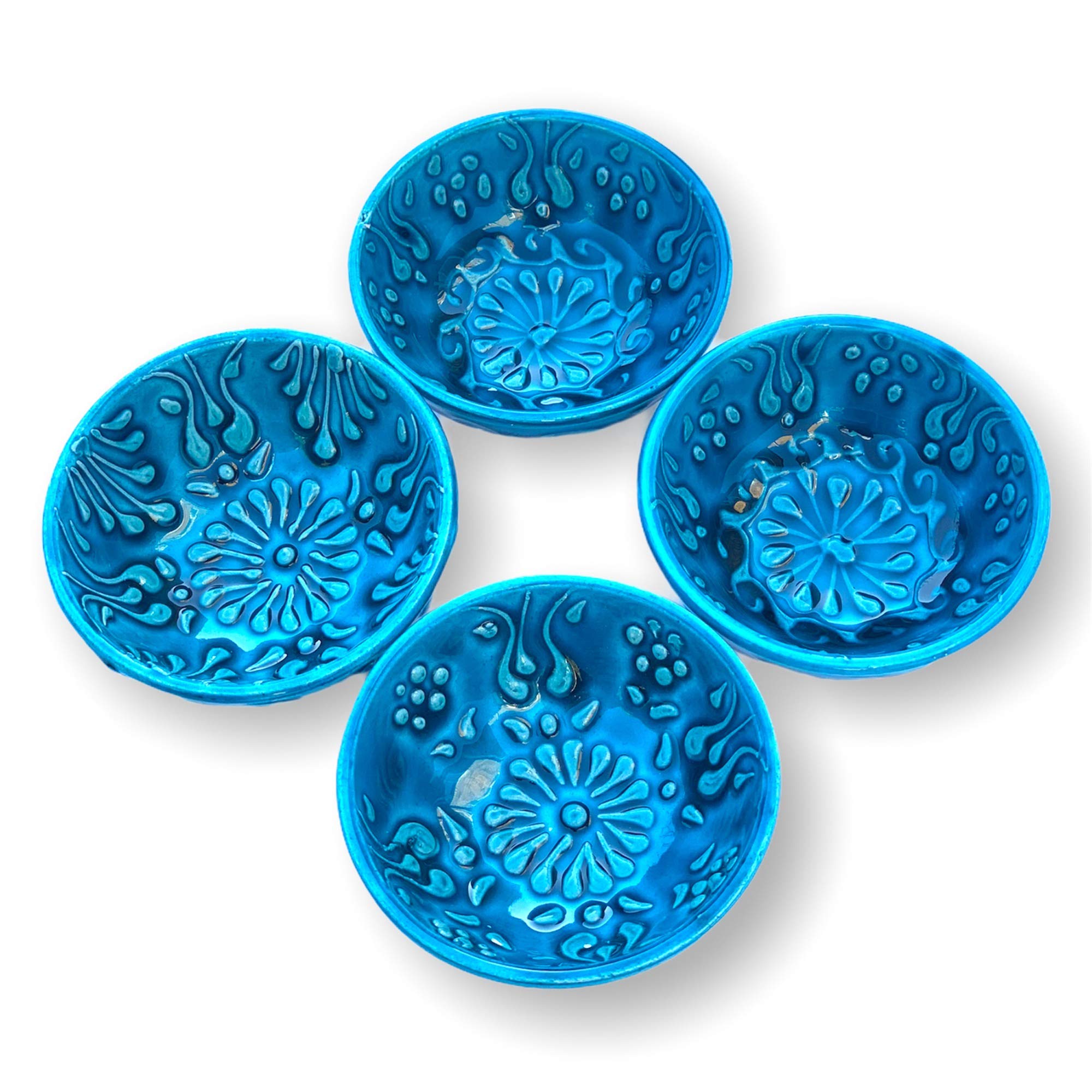 La Luna 8 Cm Small Turquoise Ceramic Bowls Set of 4 for Snack,Tapas, Dessert, Nuts, Olive, Soy Sauce for Use or Decorative (Set of 4)