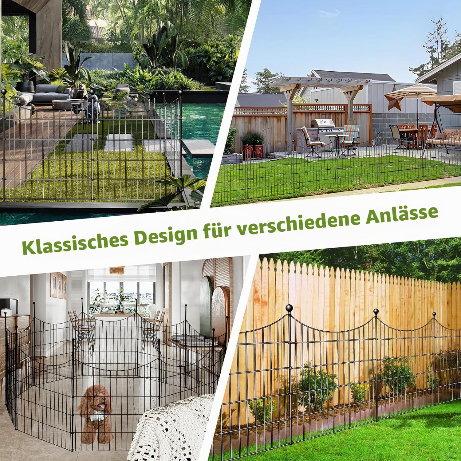 HEYOUTH Teichzaun,Gartenzaun Komplettset 10 Zaunelemente(74 * 81cm),Gitterzaun Metallgitter,Steckzaun, Metall Zaunelemente,Hundezaun,Unterbogen Rund Gitterzaun Set Freigehege für Hunde