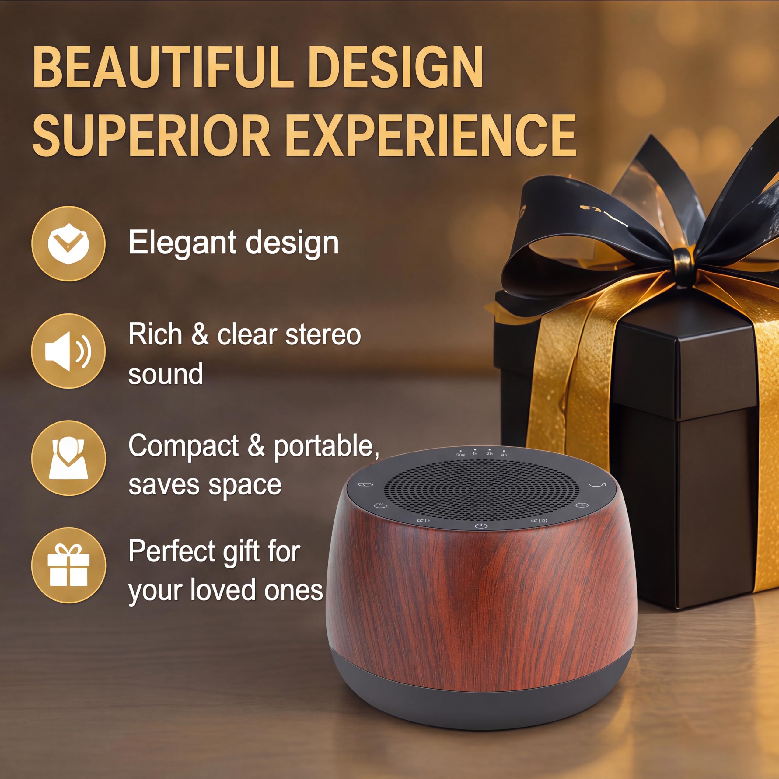 Cuenco Tibetano Electrónico, Máquina de Sonidos Inalámbrica con Temporizador, Accesorios de Meditación Yoga y Dispositivo de Terapia de Sonido para Casa y Estudio (Veta de Madera)