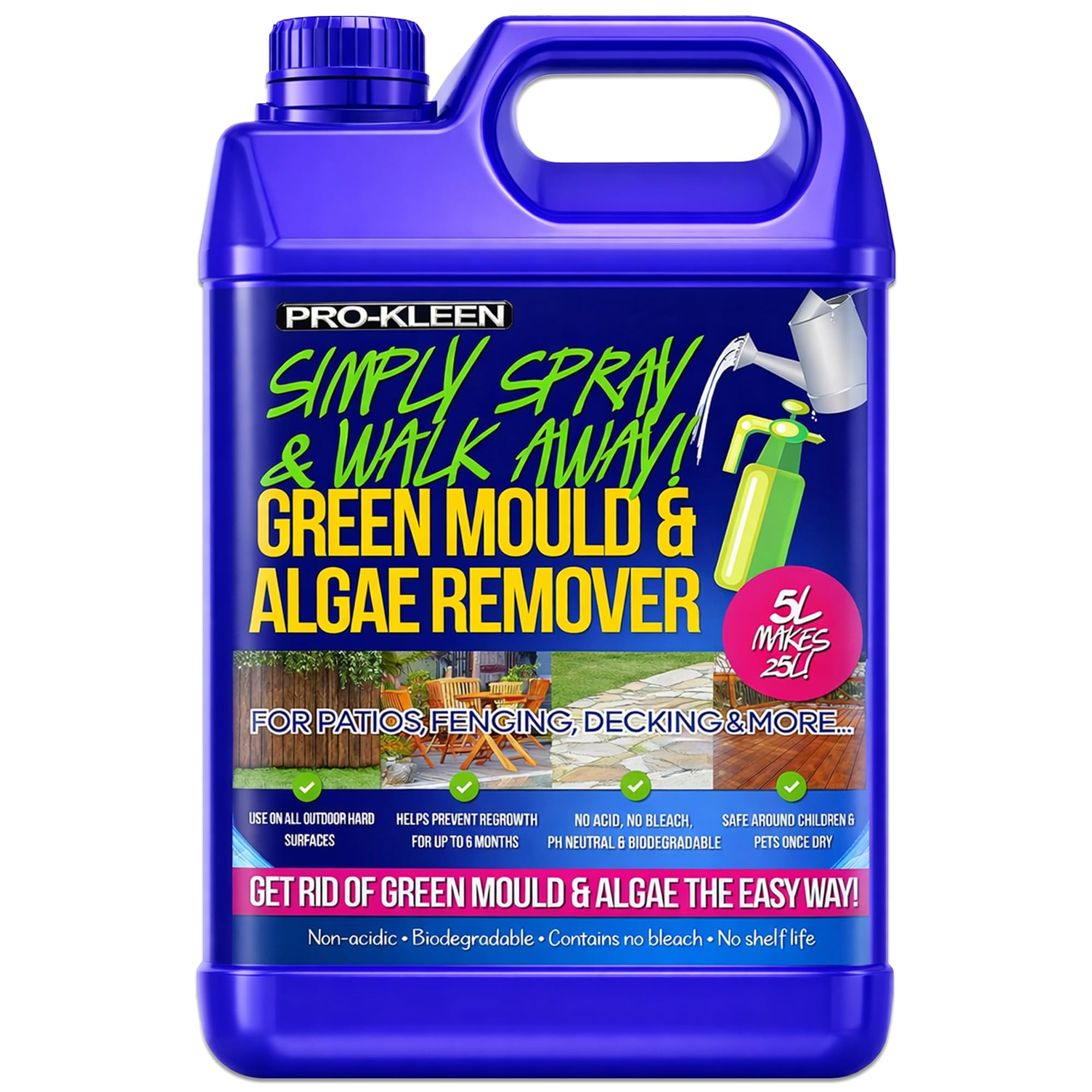 Pro-Kleen MY16 Patio Cleaner Simply Spray and Walk Away Green Mould and Algae Killer for Patios, Fencing and Decking 5 Litre Concentrate (Makes 25 litres)