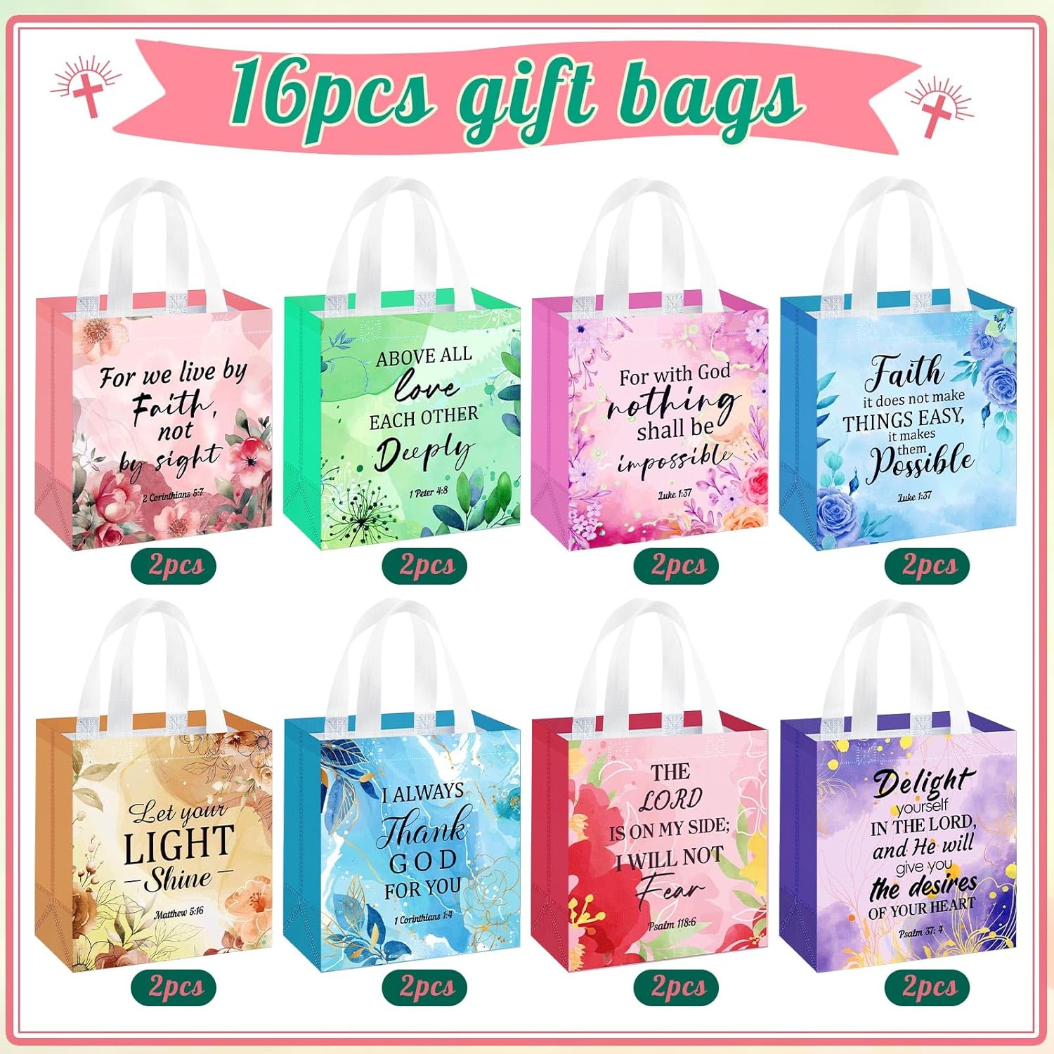 Christian Gift Bags with Handles Easter Non Woven Bible Verse Gift Bag Bulk Reusable Religious Baptism Tote - Image 2