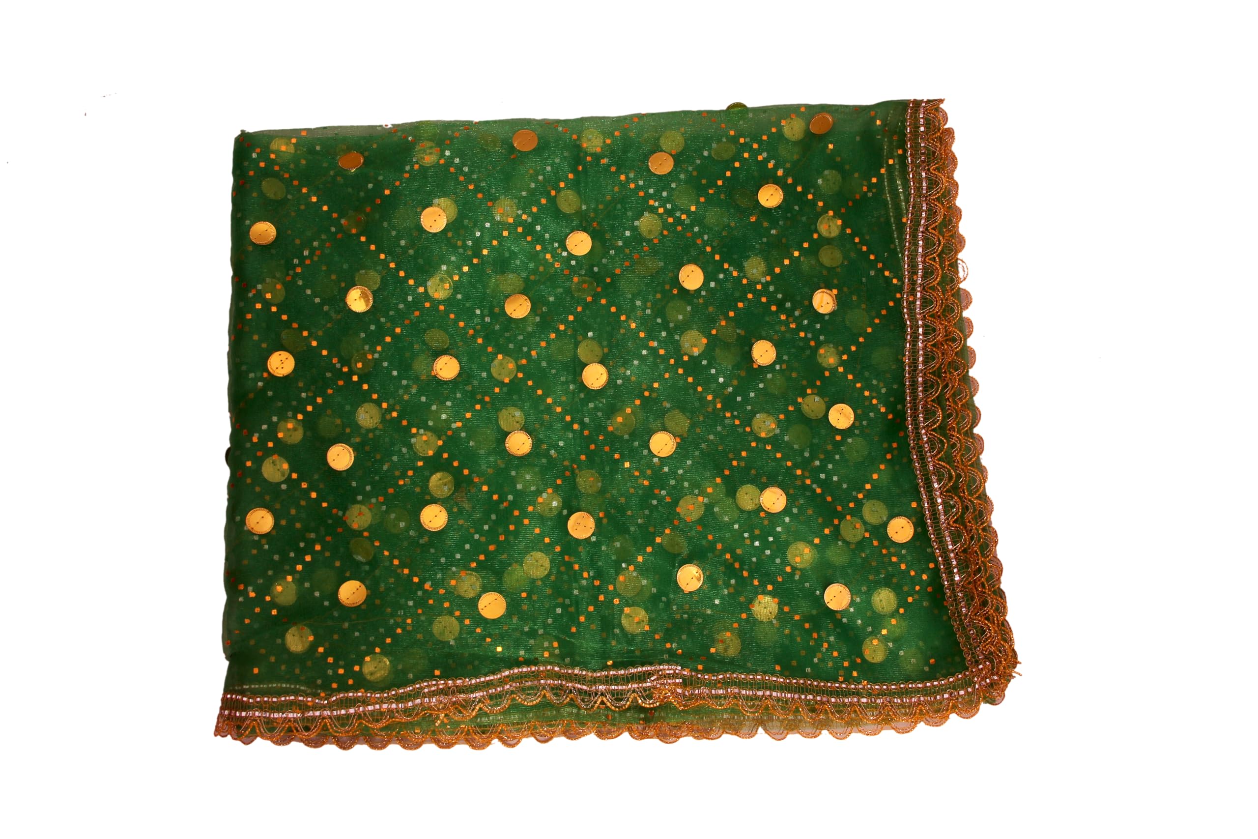 MUKUL TEXTILES GREEN CHMKI05 Mata ki chunni/GREEN golden dupatta for Puja, festival and traditional occasion.-picture-46
