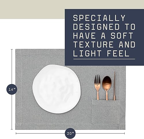 Miniatura 4 de MEEMA Juego de 4 manteles individuales de tela con bolsillos, 14 x 20 pulgadas, manteles individuales de granja de mezclilla y algodón reciclado,