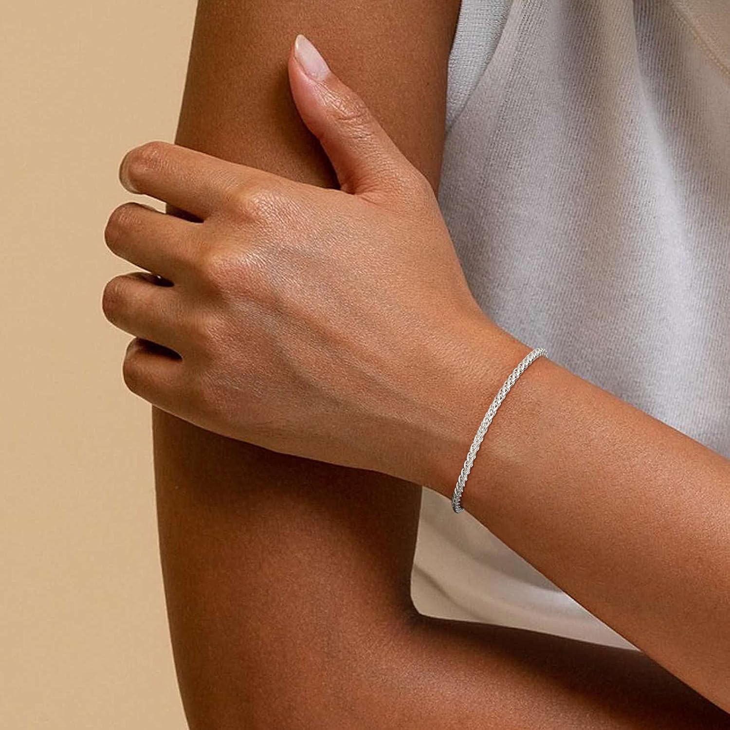 Silver Bracelet for Men, 925 Sterling Silver 3MM Wheat Chain Bracelets 7/7.5/8/9 Inches, Diamond Cut Silver Bracelet Gifts for Boyfriend Father Husband