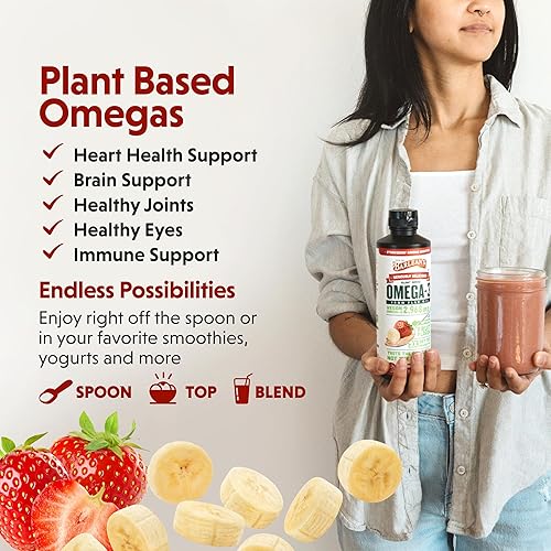 Miniatura 3 de Barleans Organic Oils Seriously Delicious - Batido de fresa y plátano de aceite de lino con 2968 mg de omega-3 sabor a fruta vegano totalmente