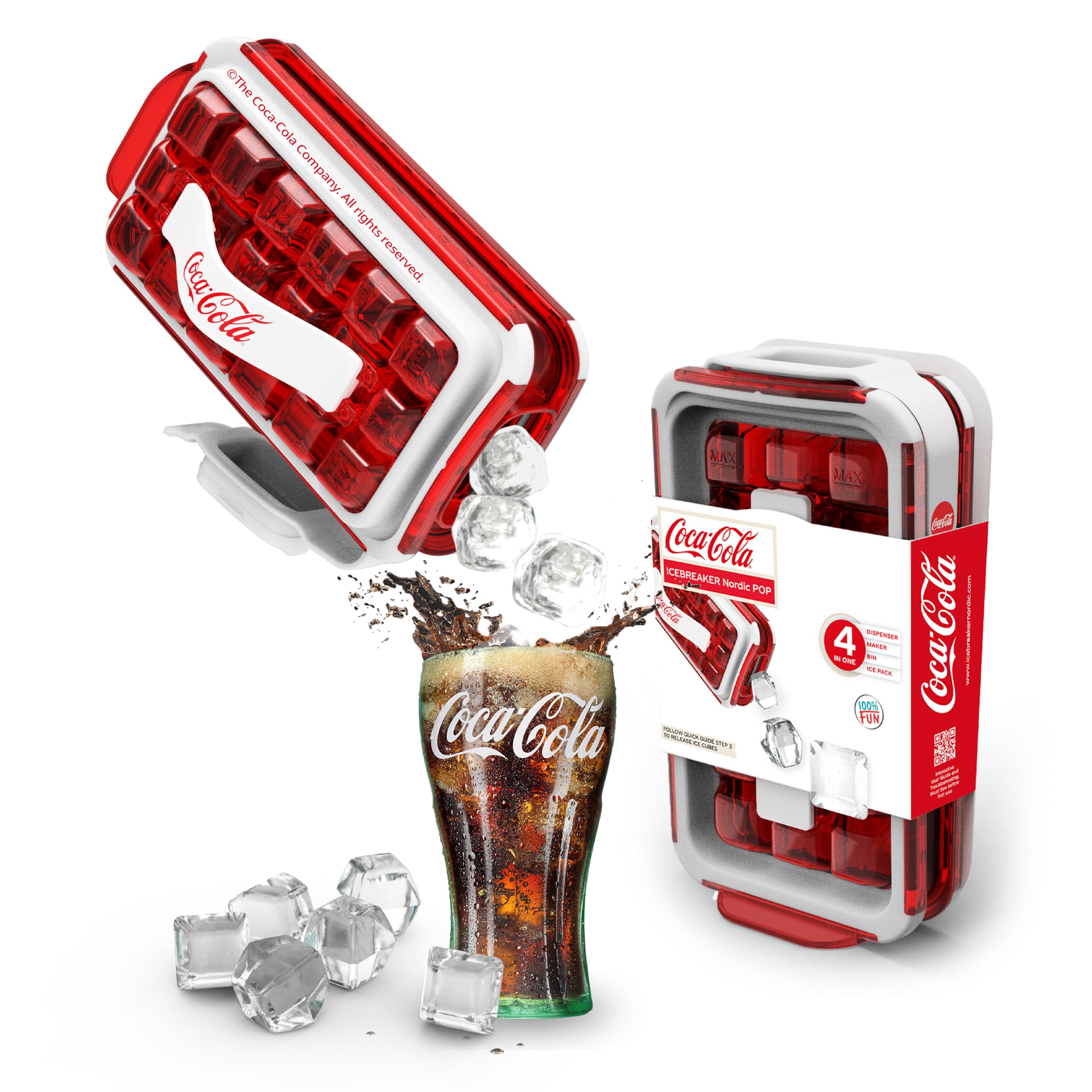 ICEBREAKER Nordic POP 2.0 Eiswürfelform mit Deckel im Coca-Cola® Design – Auslaufsichere Eiswürfelformen für den Gefrierschrank – Berührungslose eiswürfelbehälter mit deckel – 18 Eiswürfelbereiter Fashion