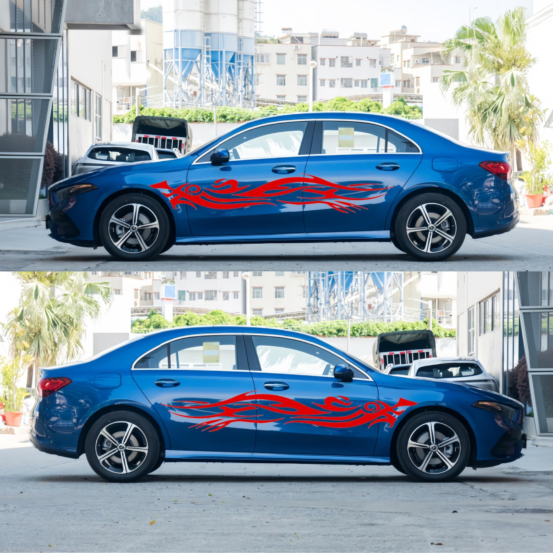 2 Pezzi Auto Adesivi Laterali, Fiamma Corsa Sportiva Strisce in Vinile Auto Adesivi Decorativi della Vita, per Automobile/Camion/SUV(Rosso)