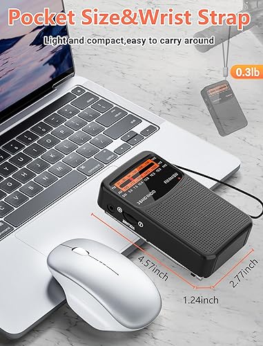 Miniatura 7 de Radio portátil AM FM SW con la mejor recepción, pequeña radio de transistor con batería recargable de 600 mAh, altavoz grande de 3 W, bolsillo
