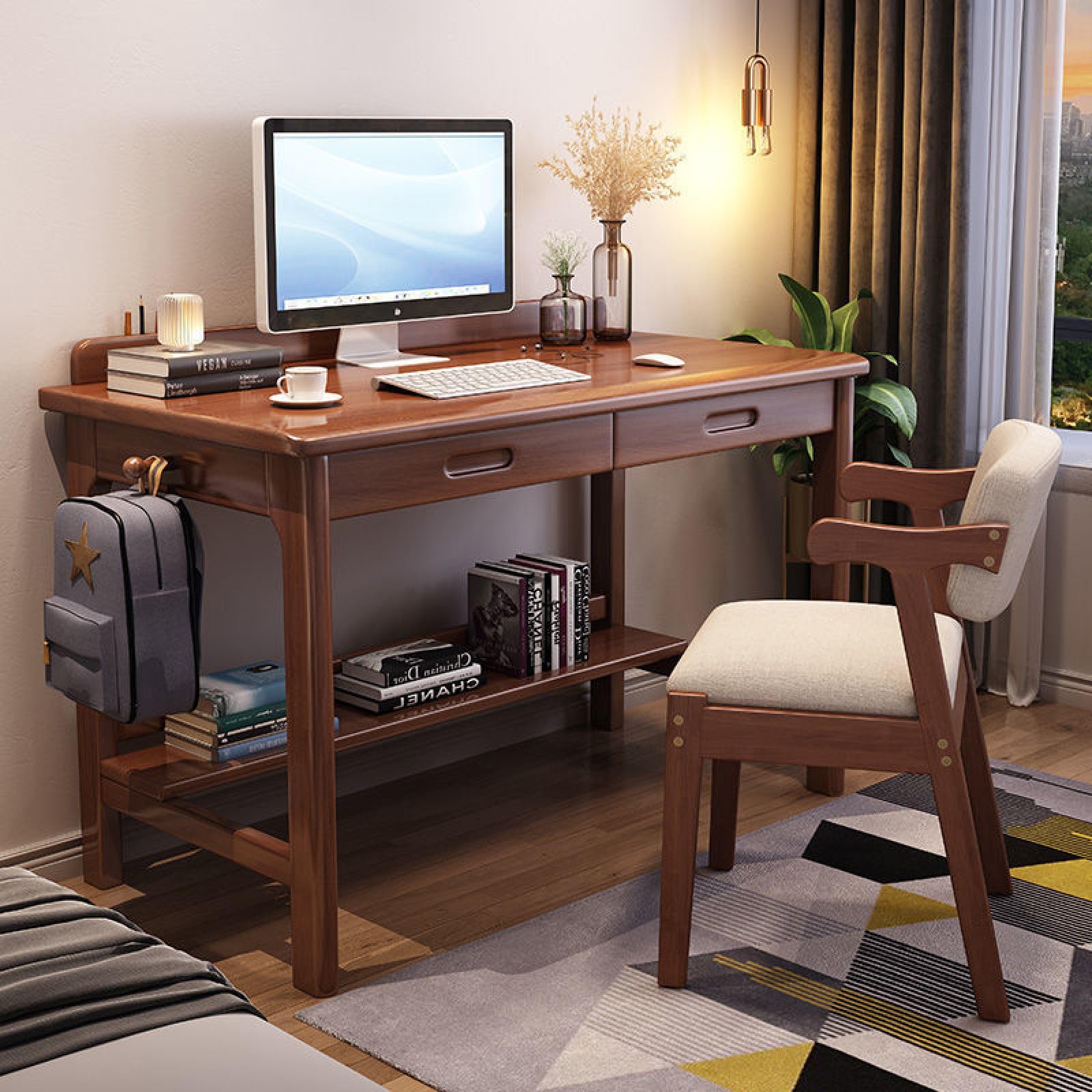 Scrivania Industriale FOLUBAN – Tavolo In Legno E Metallo – 134x60x75 Cm – Grigio Chiaro – Facile Montaggio