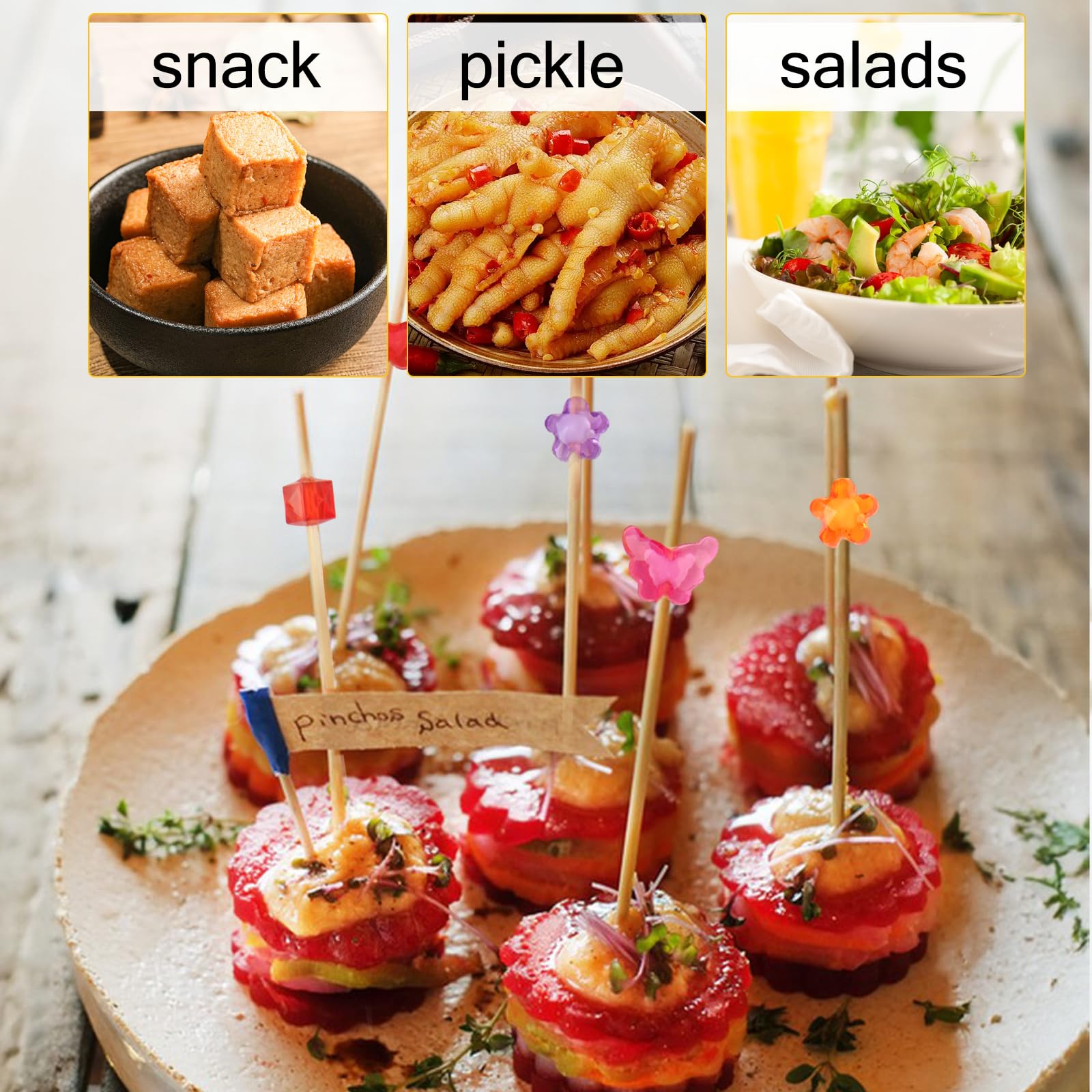 300 Piezas Palillos para Aperitivos Brochetas Bambú 12 cm Palos de Brocheta Pinchos con Forma de Mariposa y Flor para Decoración Cocktail Bebidas Frutas Ensalada Fiesta