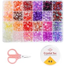 520 Pcs Glass Beads, 8mm Crystal Gemstone Beads for Bracelet Making with Solid Stretch Cord and Scissors, 24 Colors Round Bracelet Beads for DIY Crafts, Jewelry Making, Gift for Girls, Kids and Adults