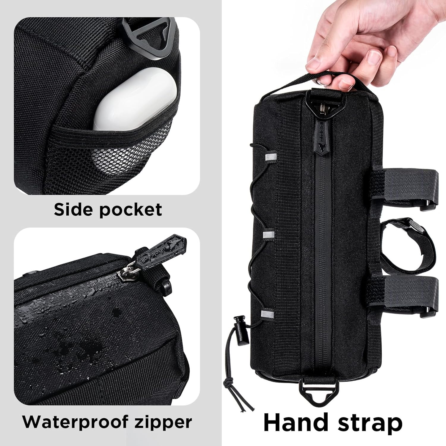 whale fall Bike Handlebar Bag, Roll-Style Front Bag with Elastic Cord, 3-Point Strap Fixation, Shoulder Strap, Reflective Bicycle Accessories for Travel, Daily Commute, Mountain or Road Bikes