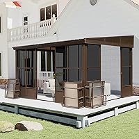 Vista 13 de Domi 10x12 pies Gazebo de Apoyo, Cenador de Techo Duro Montado en Pared con Techo de Acero Galvanizado Inclinado, Pérgola de Pared con Marco