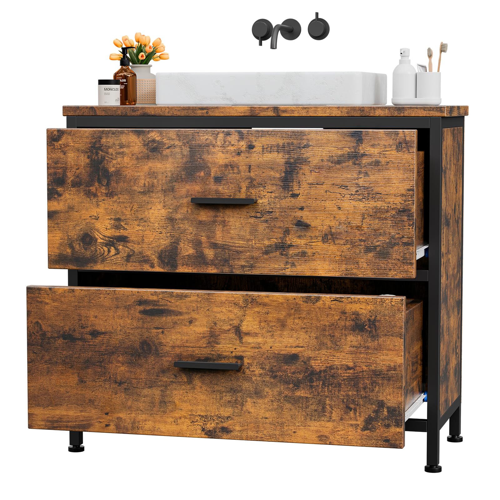 ELUCHANG Mobile Sottolavabo per Bagno, Mobiletto da Bagno, 2 Cassetti,60x30x60cm, Mobile in legno MDF E1 e metallo, Antiacqua e antimuffa, Ideale per bagno piccolo e WC ospiti, con Piedini
