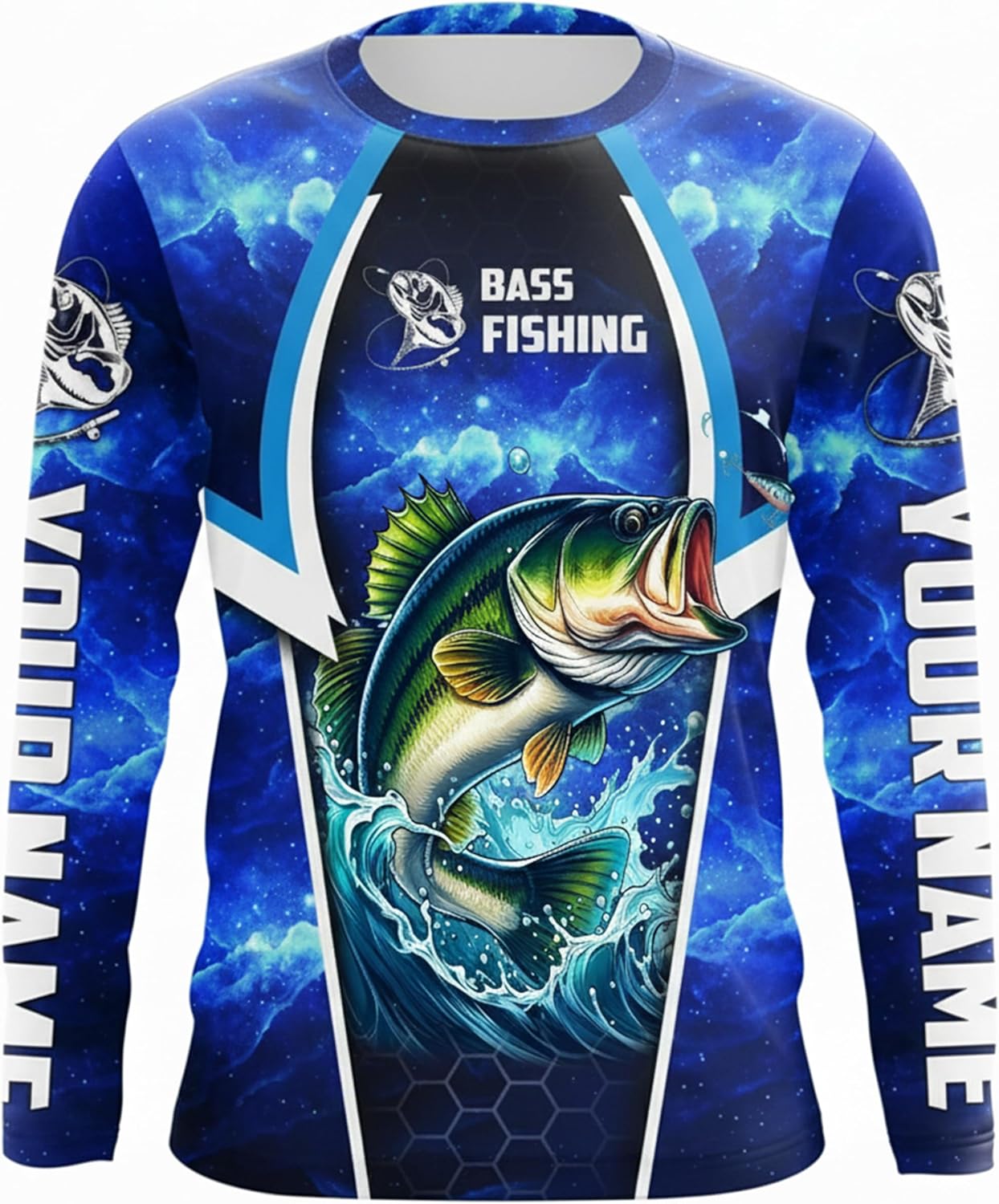 HOOKSTRIKE Personalized Bass Fishing Long Sleeve Shirts for Men, Custom Shirts for Team, Largemouth Fishing Camo Shirts for Men, Gifts for Dad