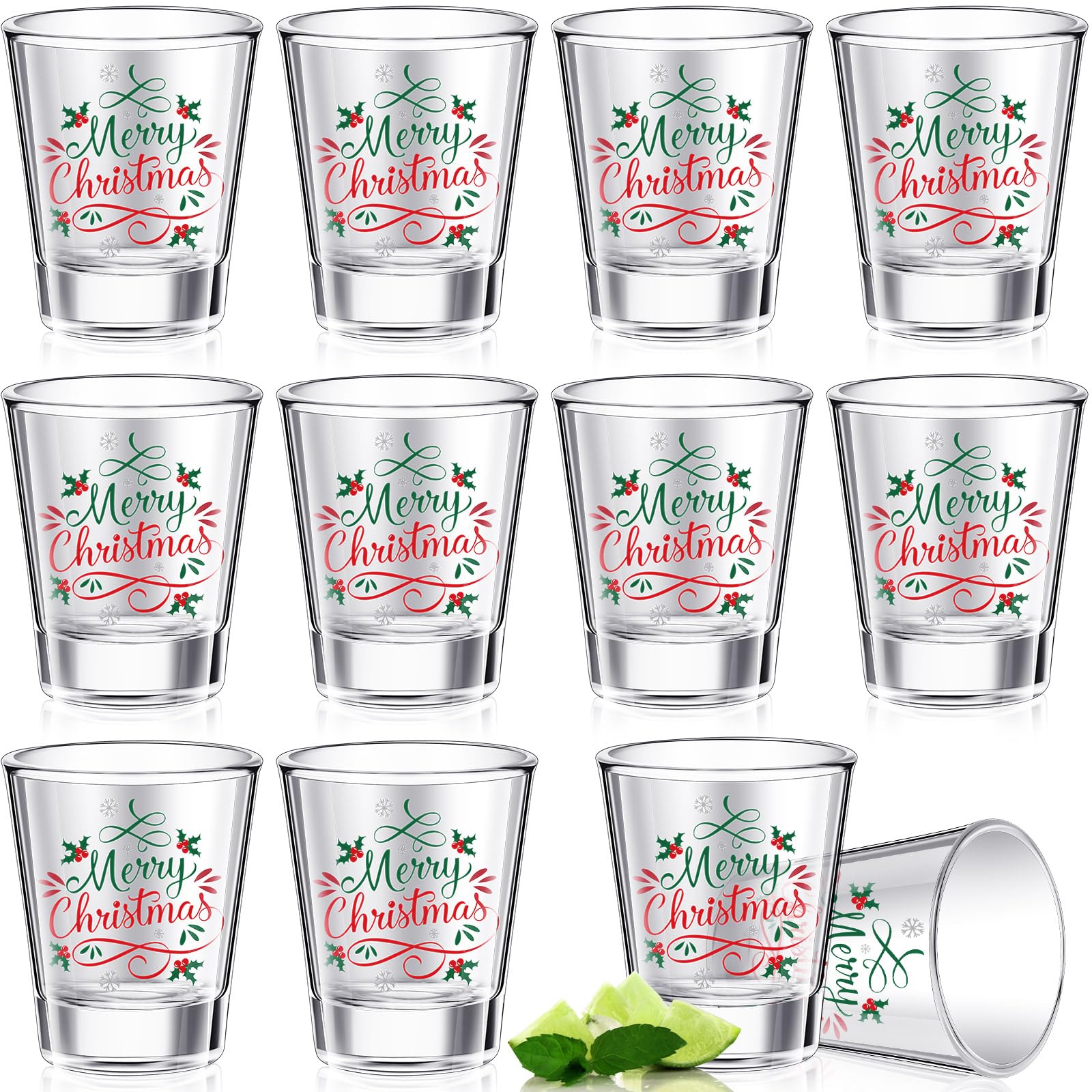 Pinkunn 12 Pcs Merry Christmas Shot Glass for Adults 2 oz Clear Holiday Cocktail Glasses Funny Christmas Party Shot Cup Bulk Table Decoration Drinking Tasting Whiskey Drinkware Xmas Party Supplies