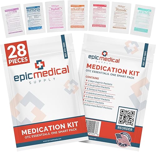 Kit de primeros auxilios para recambio de medicamentos, 28 paquetes de dosis unitaria, pastillas para kit de medicamentos de emergencia para