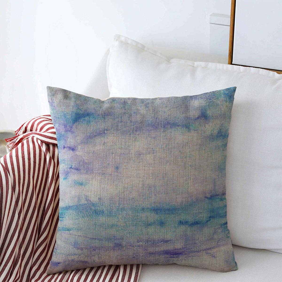 Pillow Case Space Abstract Hand Watercolor Chaotic Shabby Colour Overlay Artistic Painting Blots Scratches Farmhouse Decor Throw Pillows Covers 16"x16" for Winter Decorations