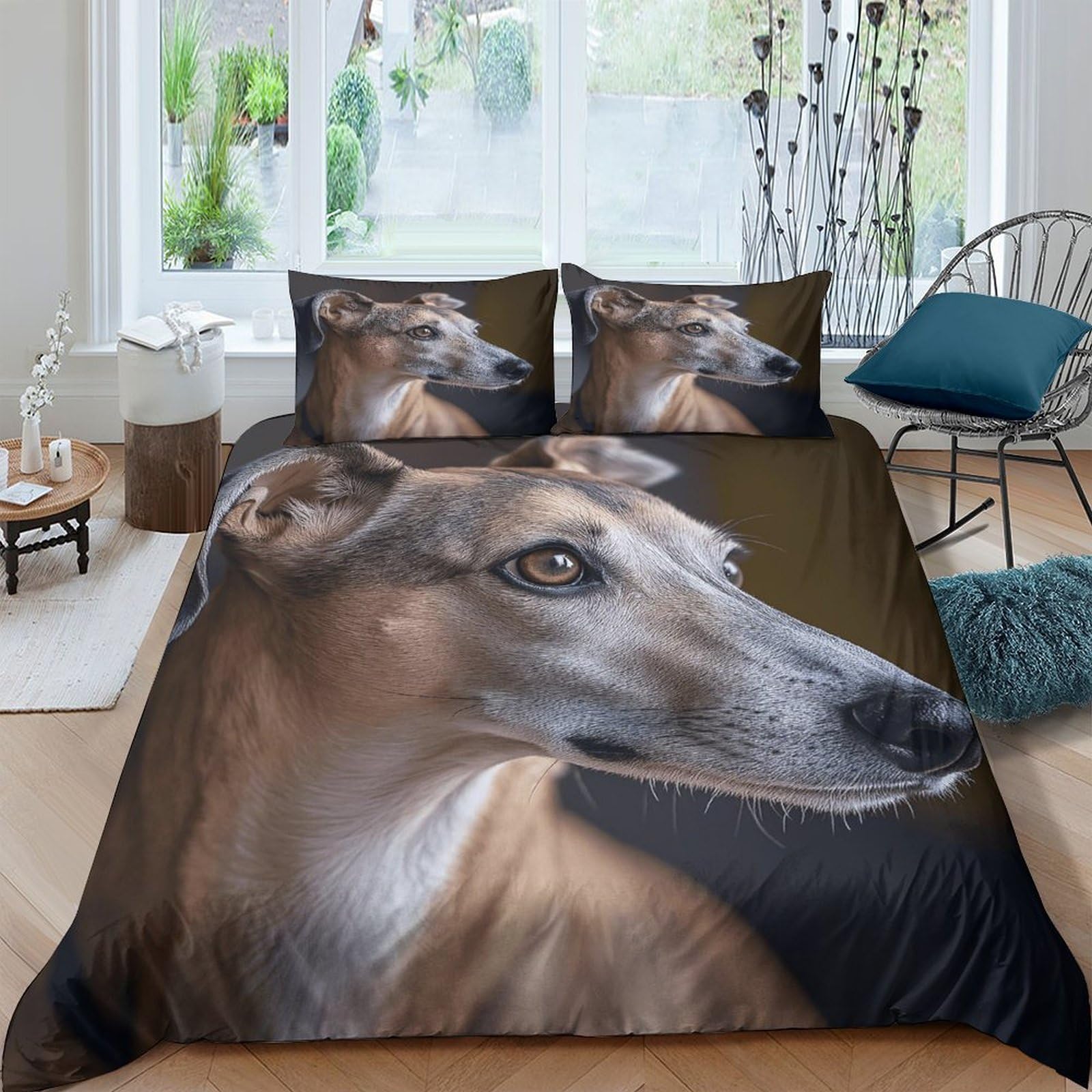 Ctjqhvkz Style-8 3D Printed Greyhound Portrait Fitted Sheet Microfiber Soft Bed Cover For Bedroom Guest Room Mattress Protection Decor Single（135X200cm）