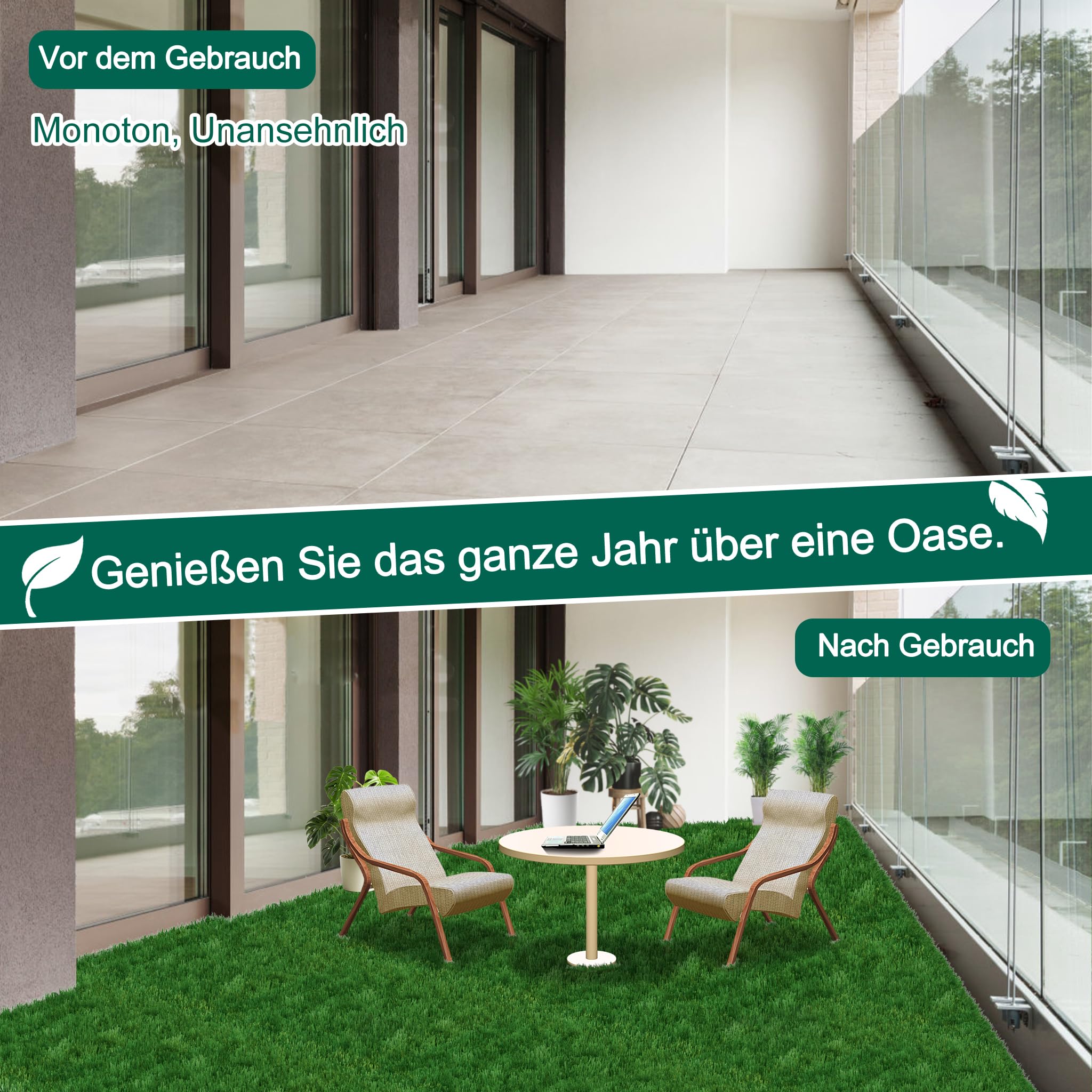 YUENFONG 33 tappeti in erba artificiale, 30 x 30 cm, in miniatura, decorazione da giardino, tappeto erboso artificiale, resistente ai raggi UV, per terrazze, balconi, interni ed esterni