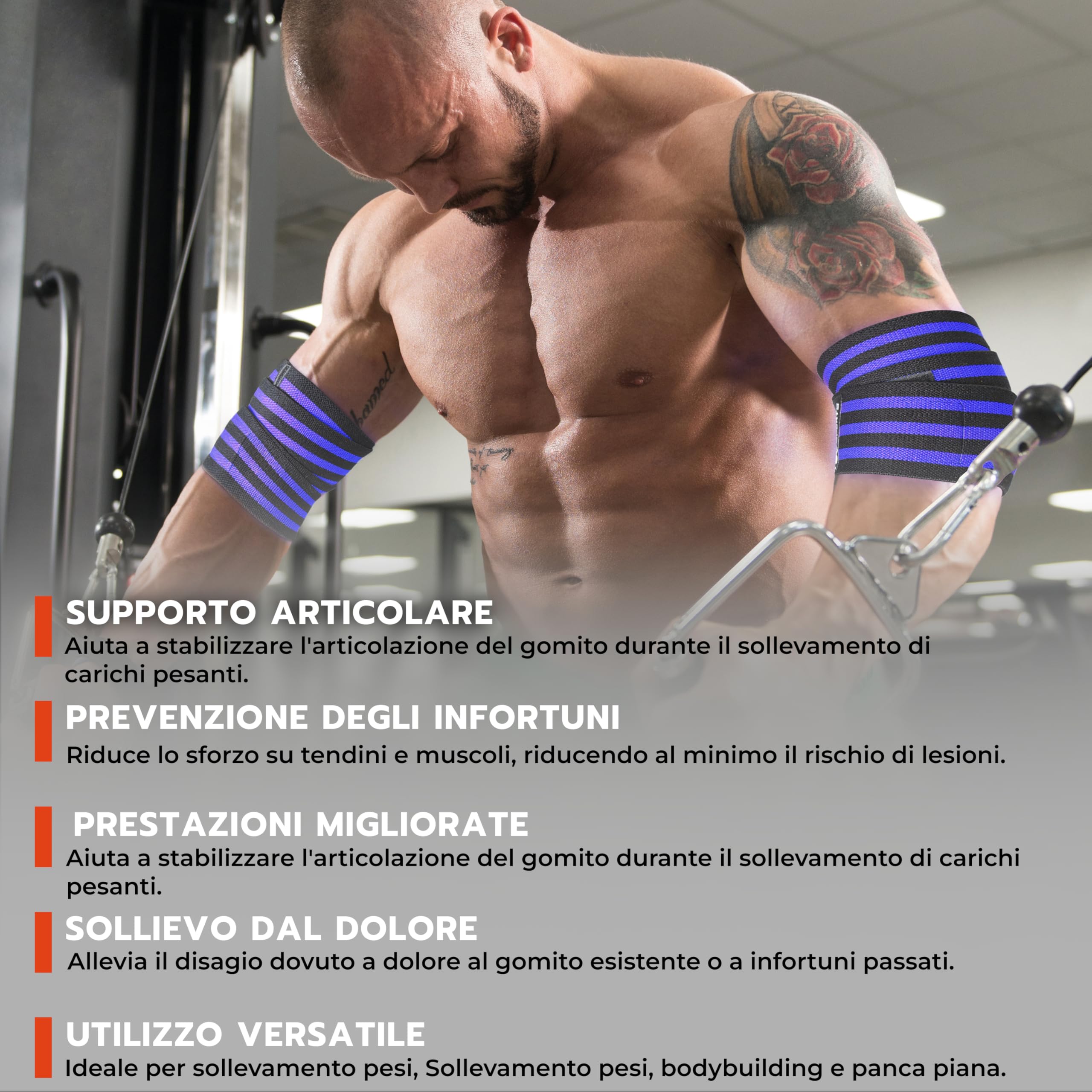 AQF Gomitiere per Sollevamento Pesi (Coppia) 101,6 cm - Fasce Elastiche Supporto Gomito per Powerlifting, Bodybuilding, Panca e Allenamento in Palestra - Fitness Cinghie per Gomito (Nero e Blu)