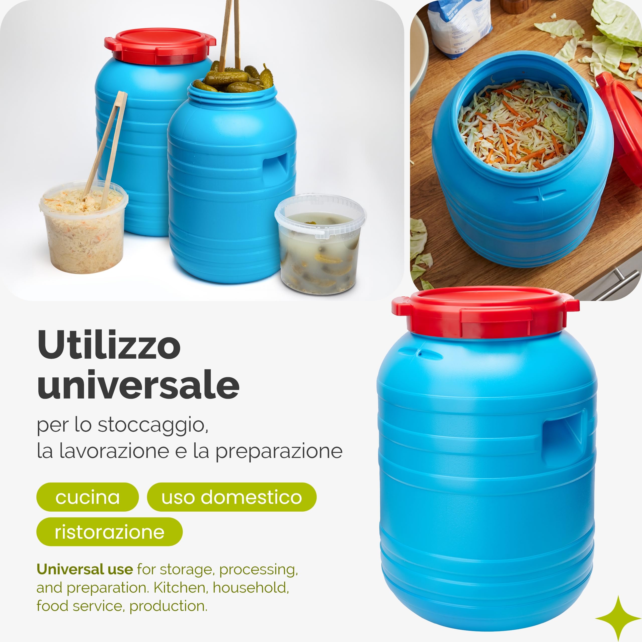 Garronda Set da 5, tanica di plastica da 30 litri, realizzata in HDPE per uso alimentare, adatta come serbatoio acqua per il giardino, contenitore per alimenti, bidone plastica universale GD-0055, Blu