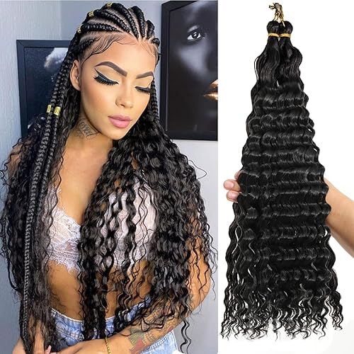 Miniatura 8 de CTRLALT Paquete de 2 extensiones de cabello ondulado profundo de ganchillo de 24 pulgadas para mujeres negras, extensiones de cabello trenzado de