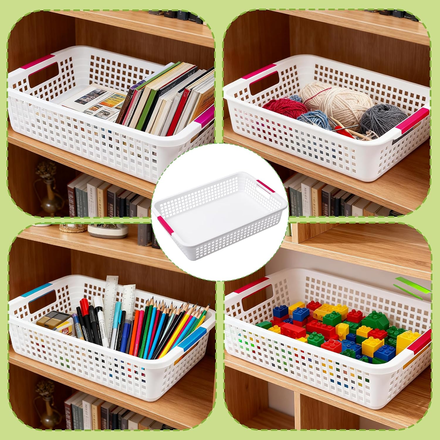 8 Pack Classroom Storage Baskets,Paper Trays for Classroom, Plastic Storage Basket with Handle, Turn in Trays for Library, Office Desk Drawer, Home(14''x10''x3'')