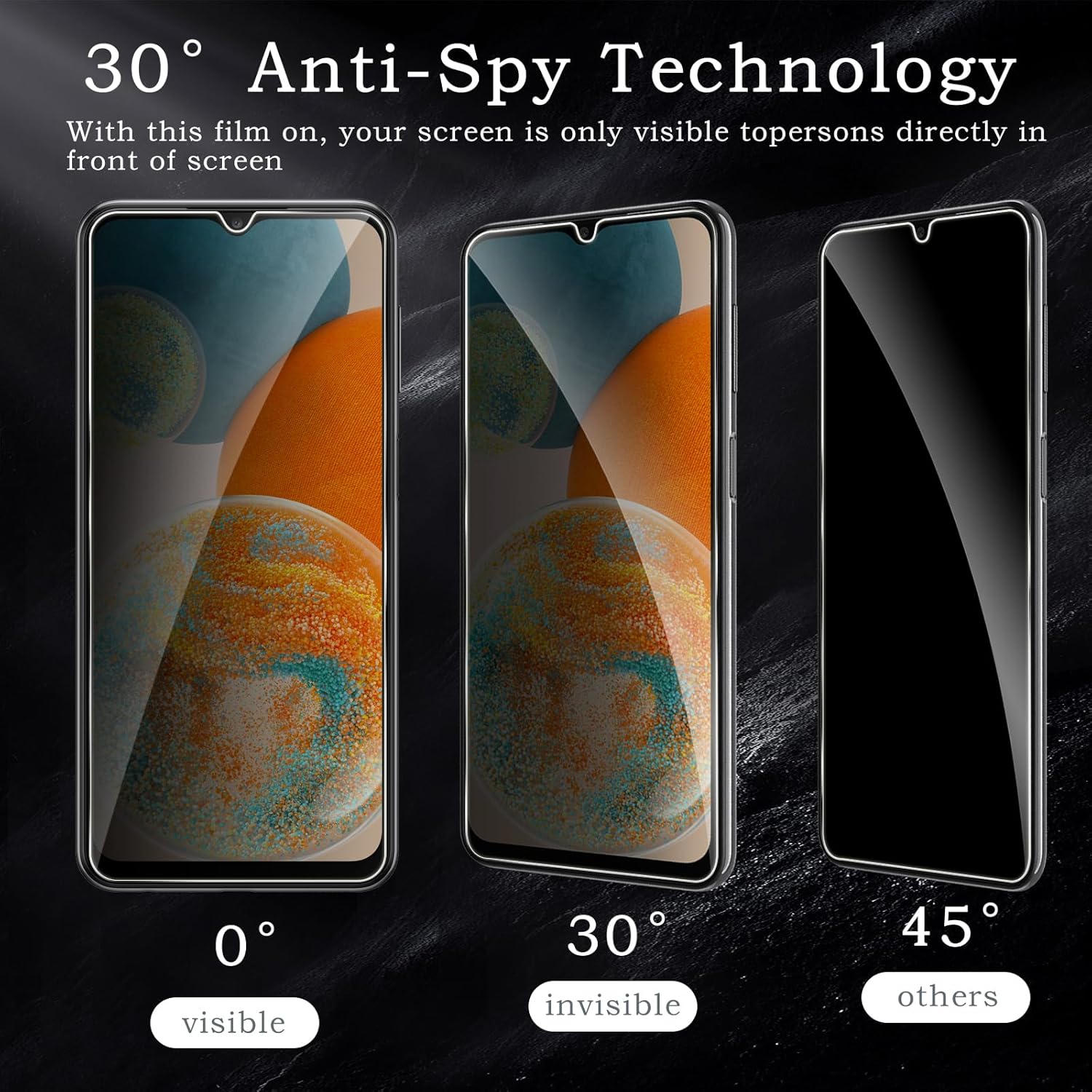 Samsung Galaxy A23 4G/5G用プライバシースクリーンプロテクター、飛散防止強化ガラスアクセサリー、アンチスパイ強