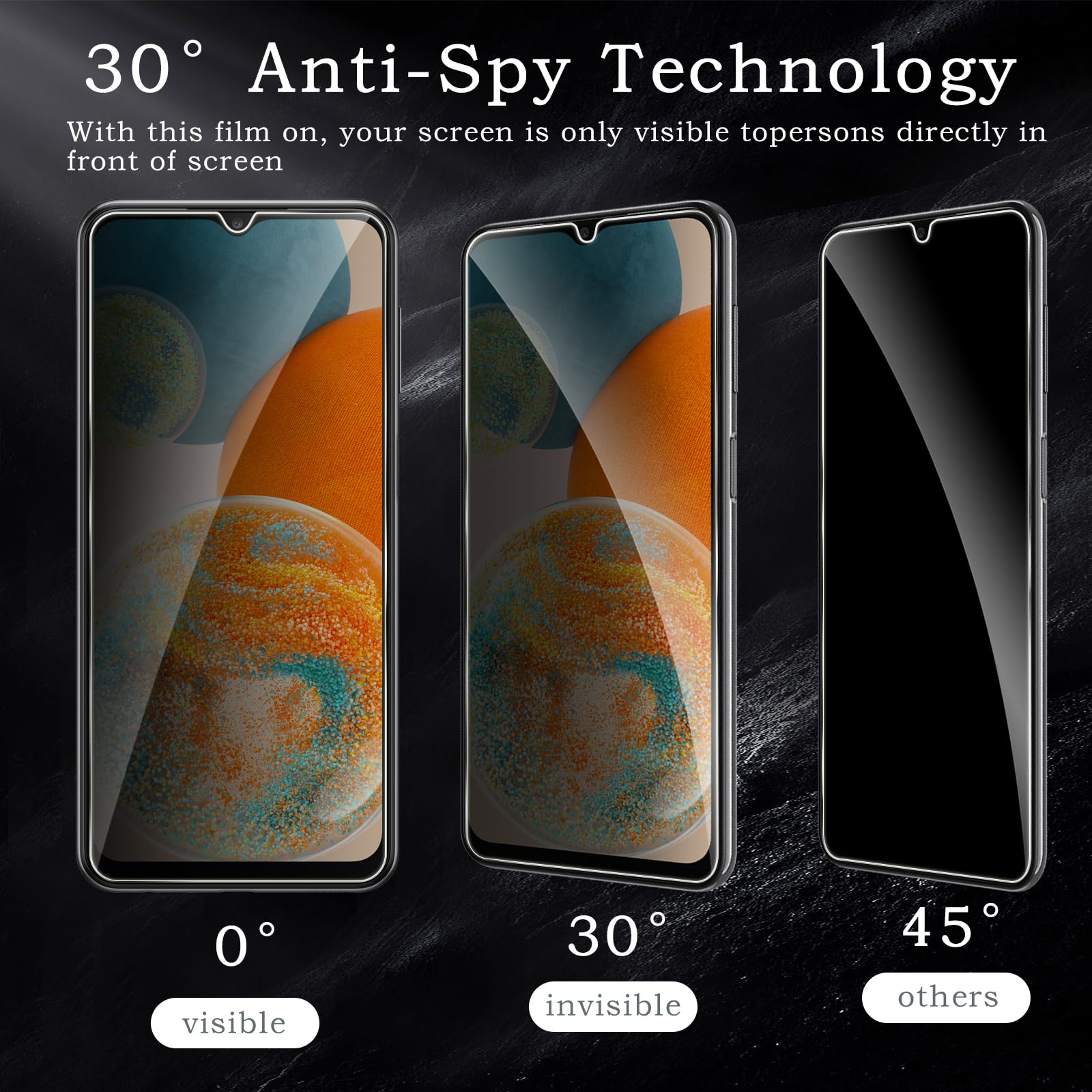 Pellicola protettiva per la privacy per Samsung Galaxy A23 4G/5G, accessori in vetro temperato infrangibile, pellicola in vetro temperato anti spia, compatibile con custodie, ultra resistente, durezza