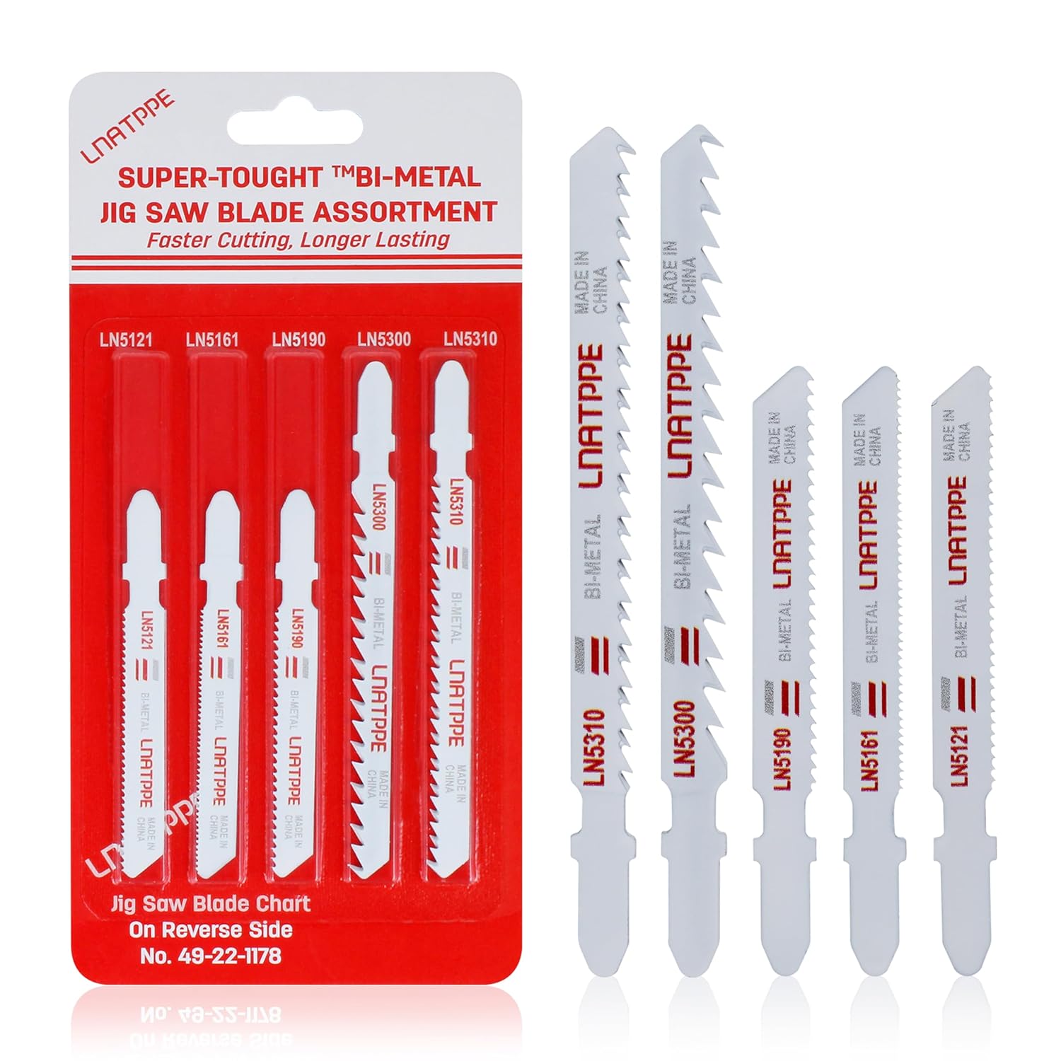 5-Pack 49-22-1178 Jigsaw Blades for Milwau-kee T-Shank Metal/Wood Cutting Jig Saw Blade Assortment