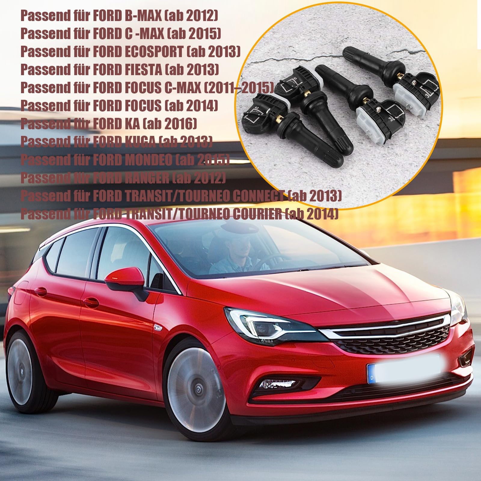 ANBOO Lot de 4 capteurs de pression des pneus TPMS - Système de contrôle de la pression des pneus - Capteurs RDKS compatibles avec Ford Focus III/C-Max II/B-Max/Kuga/Fiesta/Mondeo/Ecosport 1862980