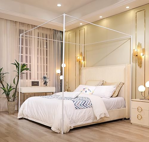 Mengersi Marco de cama con dosel, tamaño Queen, postes de marco de toldo de acero inoxidable, soporte de cama de cuatro esquinas, apto para